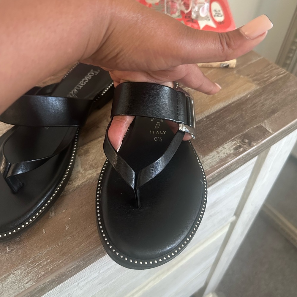 Toscanella Black Leather Sandals with silver buckle made in Italy size 6 1/2 - Picture 2 of 5